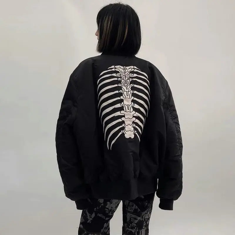 Womens Coats and Jackets Autumn High Street Hip Hop Baseball  Coat Skull Print Loose Jacket Y2K Tops 2025 Grunge