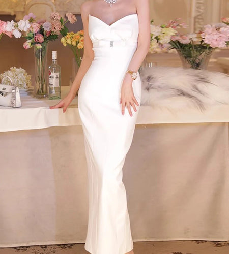 Solid Slimming Minimalist Dresses For Women Strapless Sleeveless High Waist Temperament Long Dress Female Fashion