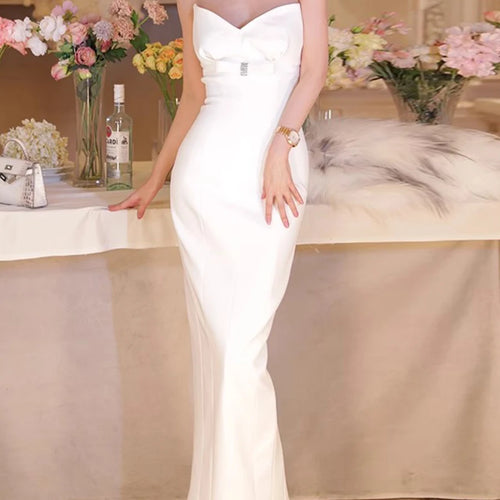 Load image into Gallery viewer, Solid Slimming Minimalist Dresses For Women Strapless Sleeveless High Waist Temperament Long Dress Female Fashion
