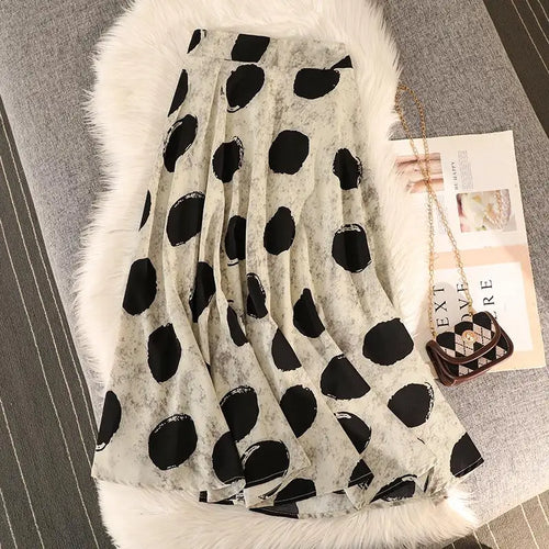 Load image into Gallery viewer, Vintage Women Casual Dot Print Pleated A-line Skirt Elegant Elastic High Waist Female Summer Festival Party Midi Skirts Boho New
