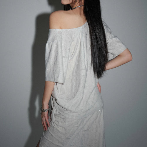 Load image into Gallery viewer, Shining T-shirt Irregular Skirt Two Pieces Suit New Skew Collar Sleeve Women Fashion Tide Spring Summer 2025 1DJ1461
