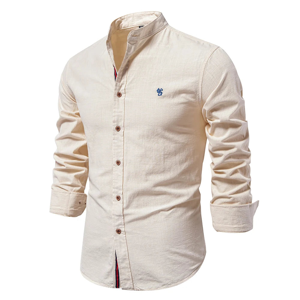 Spring Cotton Social Shirt Men Solid Color High Quality Long Sleeve Shirt for Men Lapel Casual Social Men's Shirts v2