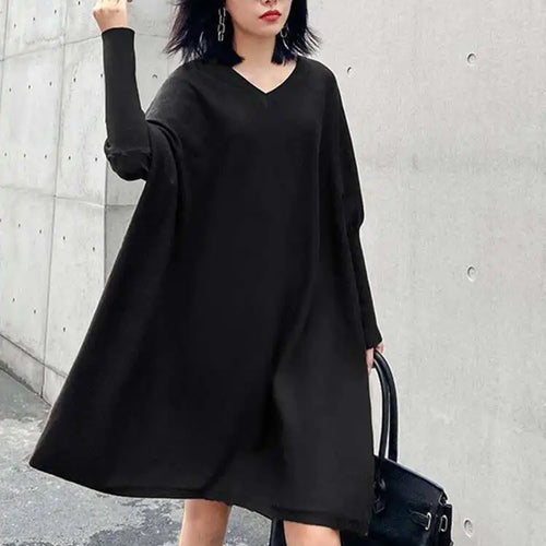 Load image into Gallery viewer, Women Blue Knitting Big Size Mini Dress New V-Neck Long Batwing Sleeve Loose Fit Fashion Tide Spring Autumn 2025 1DF9758
