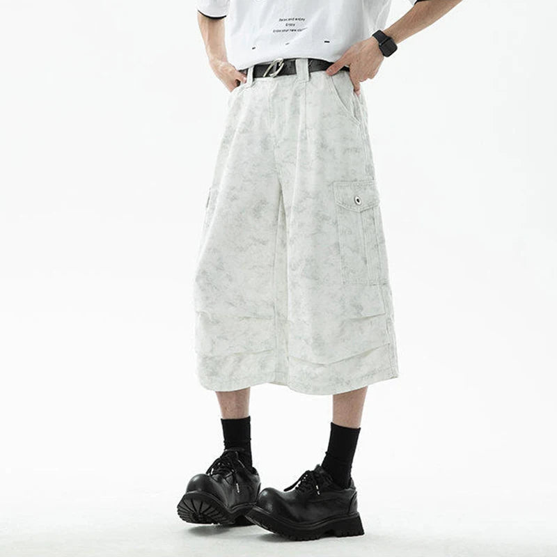 Men's Causal Cargo Shorts New Summer Dirty Pleated American Style Loose Wide Leg Design Handsome Male Bottoms 2025 9W1656