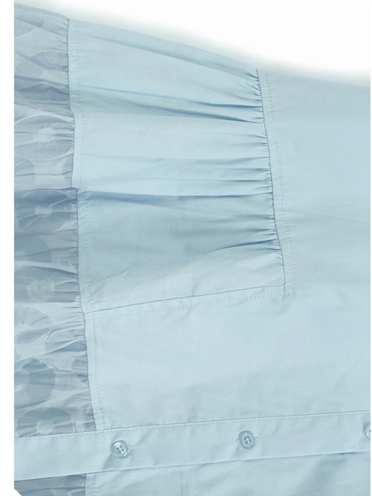 Women Blue Circle Printed Spliced Big Size Midi Shirt Dress New Lapel Short Sleeve Fashion Tide Spring Summer 2025 1DJ1356