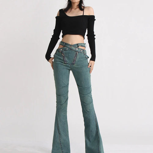 Load image into Gallery viewer, Minimalist Jeans For Women High Waist Patchwork Button Casual Loose Wide Leg Pants Female Fashion Clothing
