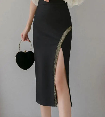 Korean Version Spring Summer Women Patchwork High Waist Midi Skirt Streetwear Popular Sexy Oversized Wrap Hip Split Skirt Trendy