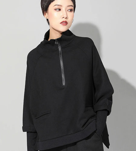 Loose Fit Black Irregular Sweatshirt New Turtleneck Long Sleeve Women Big Size Fashion Tide Spring Autumn 2025 JQ021