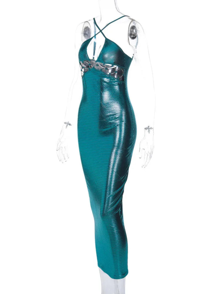 Spaghetti Strap Backless Bodycon Maxi Dress For Women Robe Off-shoulder Hollow Out Strapless Club Party Sexy Dress