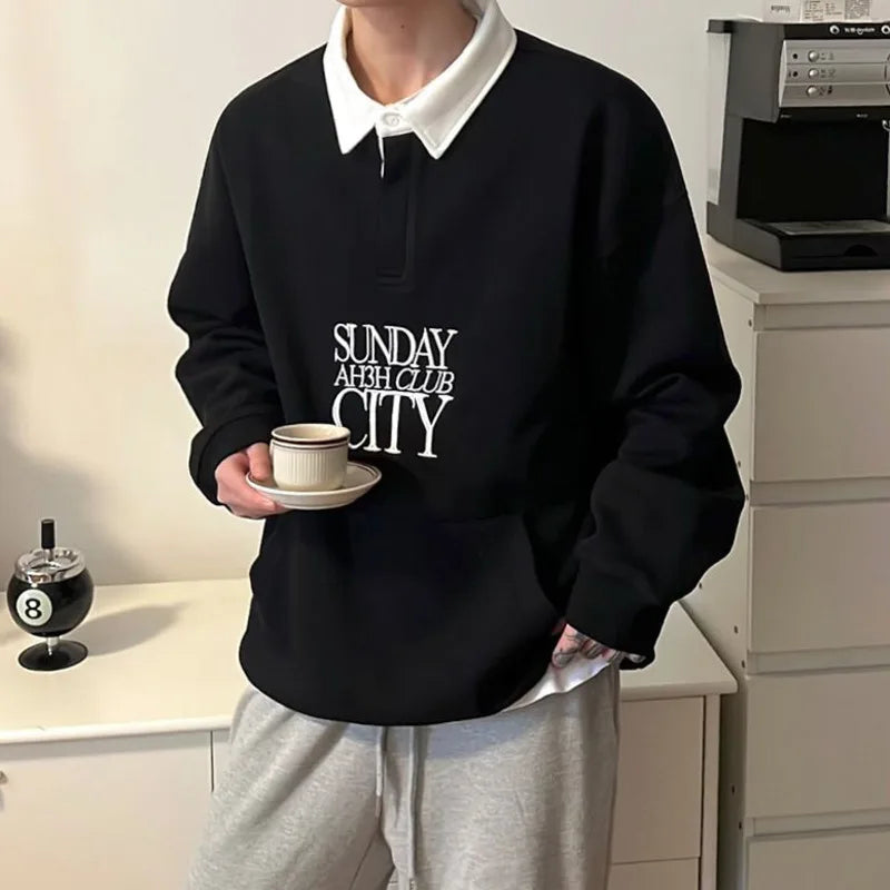 Men's Sweatshirt Letter Embroidery New Spring American Streetwear Casual Trend Stylish Male Long Sleeve T-shirt 9W1432