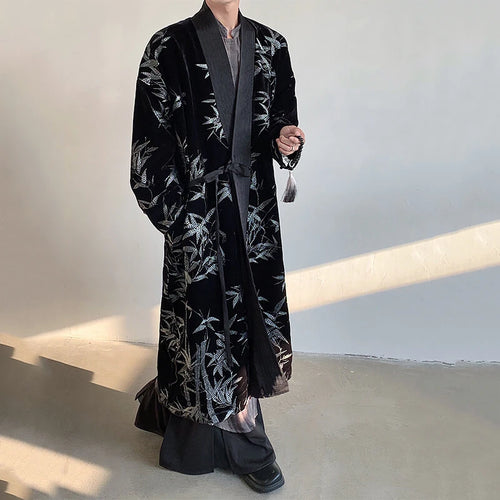 Load image into Gallery viewer, Men's Trench Coat Spring Embroidered Silver Bamboo Decoration New Chinese Style Stand Collar Handsome Male Clothing 9W1706
