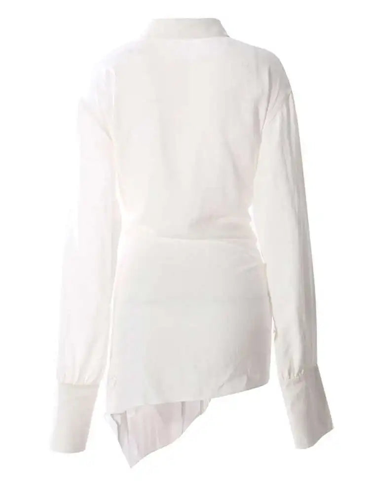 Women White Bandage Bow Big Size Long Elegant Blouse New Lapel Long Sleeve Shirt Fashion Tide Spring Autumn 2025 7AB8430