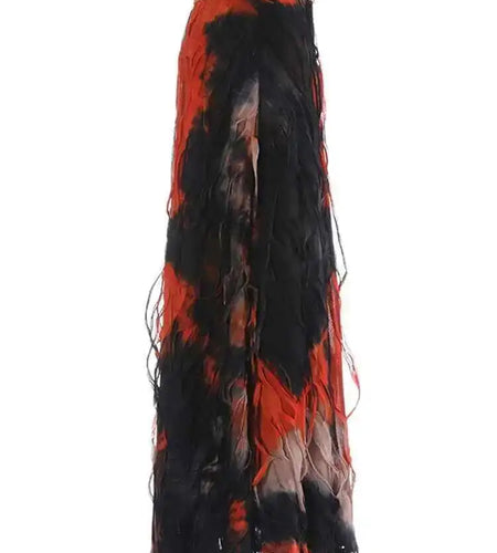 High Elastic Waist Orange Tie Dye Irregular A-line Half-body Skirt Women Fashion Tide New Spring Autumn 2025 1DH5392