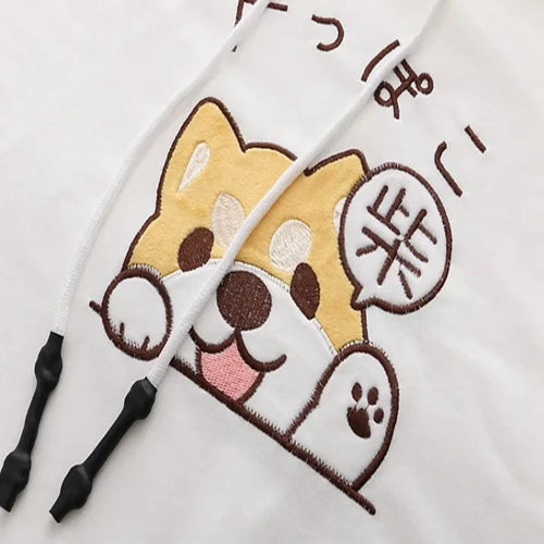 Load image into Gallery viewer, Hooded T Shirts Cartoon Dog Embroidery Funny  Shirt Summer Short Sleeve O Neck Cotton -shirt For Girl Female
