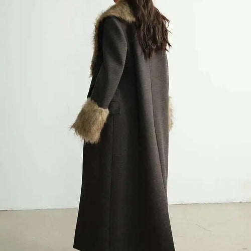 Load image into Gallery viewer, Women Dark Gray Detachable Fur Collar Big Size Thick Long Blazer New Long Sleeve Jacket Fashion Autumn Winter 2025 1DH8271
