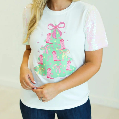 Load image into Gallery viewer, Christmas T Shirts y2k Women Gingerbread Bow Print Round Neck Sequins Short Sleeve Tops Club Party Clothes Streetwear
