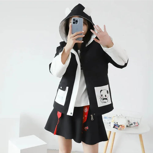 Load image into Gallery viewer, Panda Print Kawaii Women Hooded Quilted Coats Winter Long Sleeve Pocket Sweet Ladies Harajuku Cotton Liner Jackets Outwears
