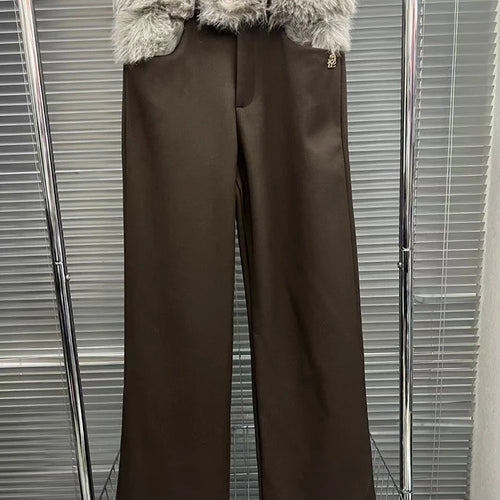 Load image into Gallery viewer, Patchwork detachable Feathers Casual Loose Pants For Women High Waist Spliced Button Wide Leg Pant Female Fashion
