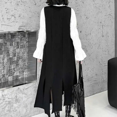 Load image into Gallery viewer, Women Black Irregular Ribbons Big Size Strap Dress New Round Neck Sleeveless Fashion Tide Spring Autumn 2025 1DH8059
