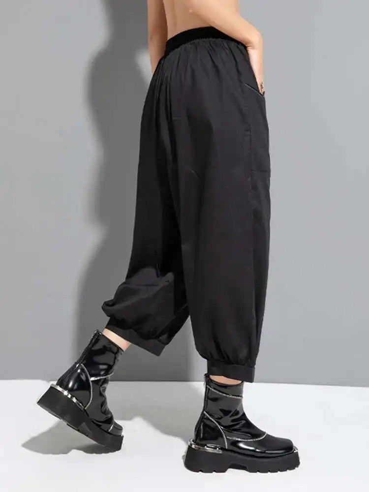 High Elastic Waist Black Pocket Thin Casual Harem Pants New Loose Fit Trousers Women Fashion Spring Autumn 2025 1DF6508