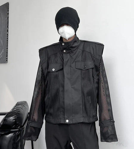 Deconstruction Mesh Splicing Jacket Male Thin Motorcycle Jackets Niche Design Punk Sun Protection 2025 Spring Tide 9C274
