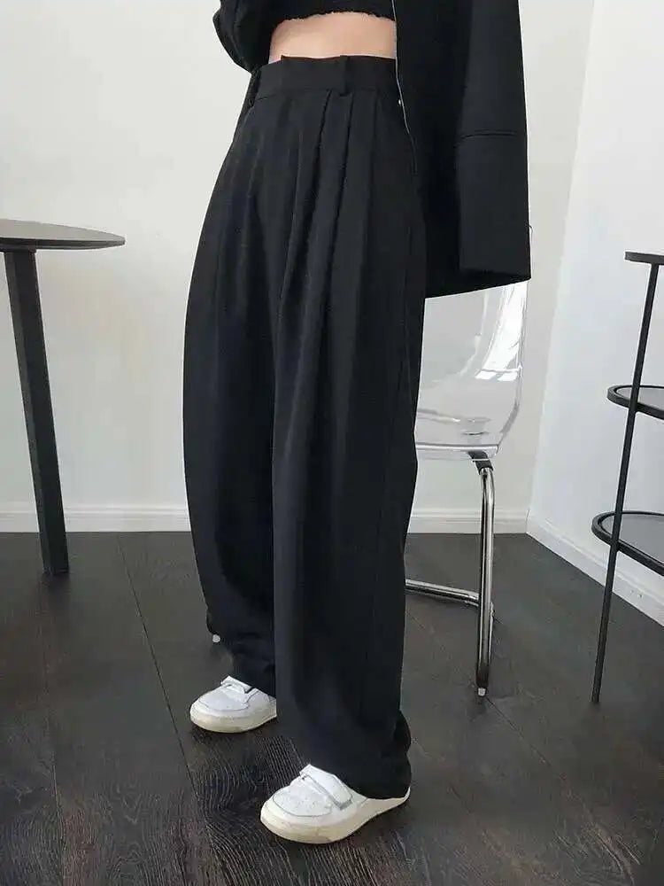 High Waist Black Pleated Casual Wide Leg Pants New Loose Fit Trousers Women Fashion Tide Spring Autumn 2025 1DF4432