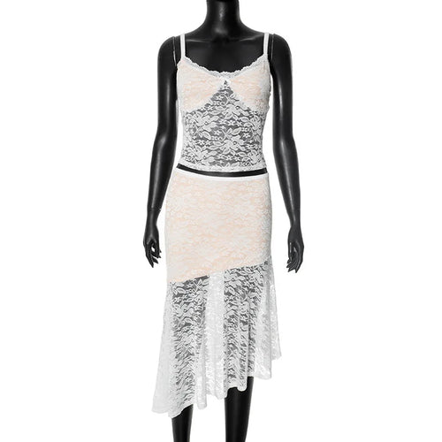 Load image into Gallery viewer, Lace Sexy Two Piece Sets Women Lace Halter Cropped Tops And Skirt Ladies Print Contrast Color Club Party 2 Piece Sets
