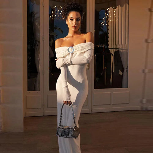 Load image into Gallery viewer, Off-shoulder Long Sleeve Sexy Maxi Dress For Women Autumn New Strapless Backless Bodycon Elegant Club Party Long Dress
