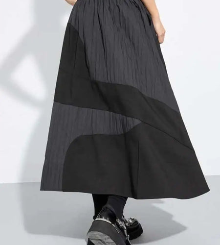 High Elastic Waist Black Color-block Pleated A-line Half-body Skirt Women Fashion Tide New Spring Autumn 2025 1DH7645