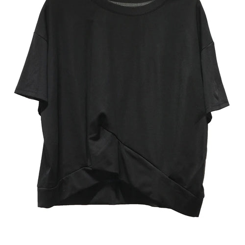 Load image into Gallery viewer, Women Black Irregular Spliced Big Size Casual T-shirt New Round Neck Short Sleeve Fashion Tide Spring Summer 2025 1DJ1297
