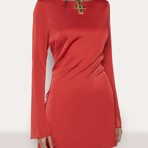 Load image into Gallery viewer, Elegant Long Sleeved Bodycon Dress Women Lace Up Open Back Slim Fit Mini Dress Female Fashion Party Club Evening Dress
