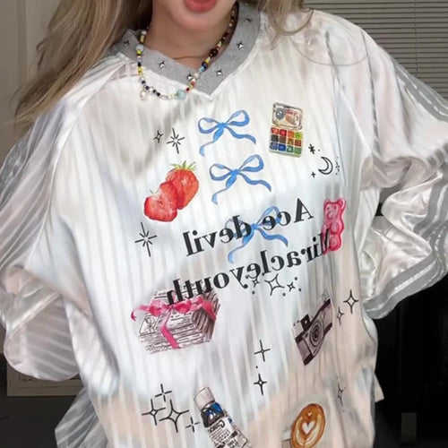 Load image into Gallery viewer, Oversized Printing Grunge T-shirt Women Y2k Aesthetics Rivet  Casual Tops Harajuku Fairycore 00s E-girl Cute Tshirt Fairy Tees
