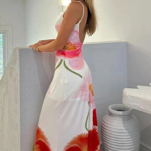 Load image into Gallery viewer, Floral Print White Sleeveless Backless Long Dress Vacation Outfits for Women 2024 Sexy Summer Dresses C77-CB30
