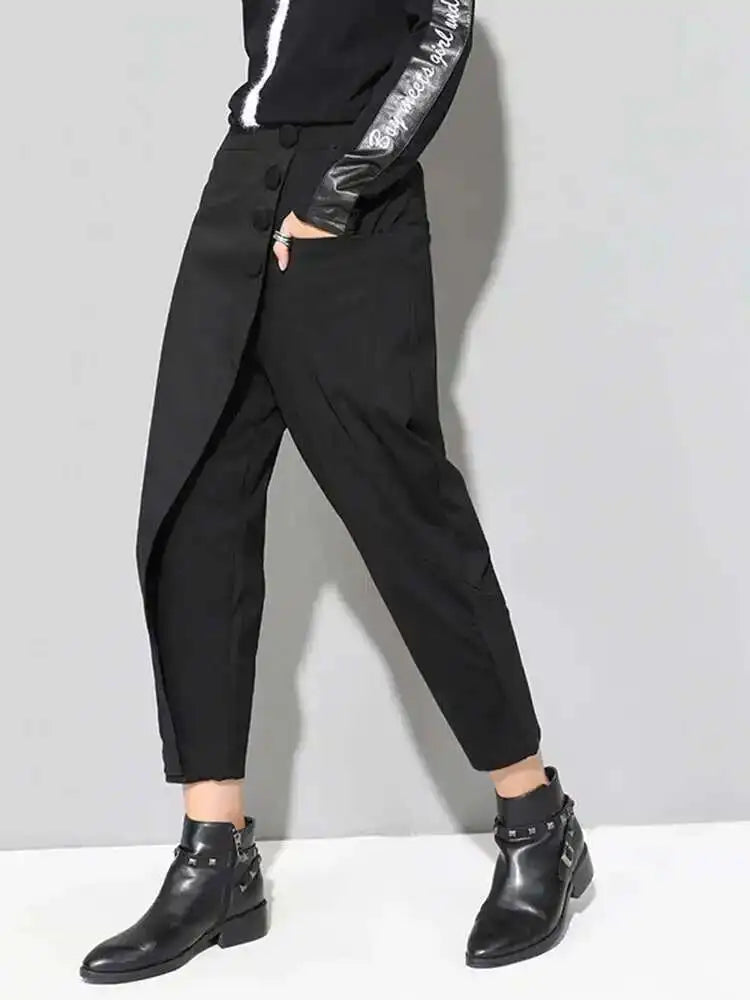 High Elastic Waist Black Asymmetric Casual Pants New Loose Fit Trousers Women Fashion Tide Spring Autumn 2025 1DF4648