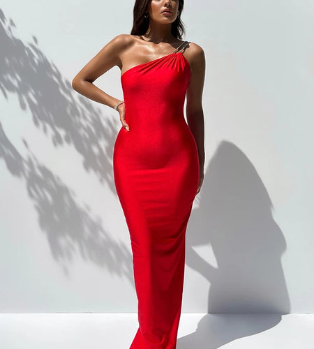 Sexy Bright Diamond Lnclined Shoulder Women Dress Backless Elegant Elastic Dress Summer Slim Fashion Party Clubwear