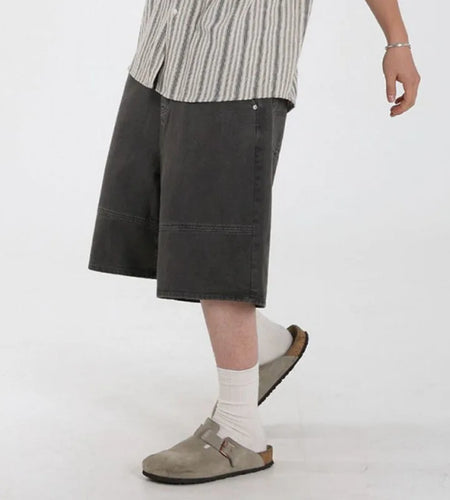 Male Denim Shorts New Summer Mid Length Pants Loose Korean Solid Color Simple Trendy Cropped Men's Bottoms 2025 9W1636