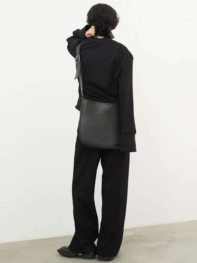 Wide Leg Pants Big Size Two Piece Suit New Round Neck Long Sleeve Black Loose Fit Women Fashion Spring Autumn 2025 1DF7084