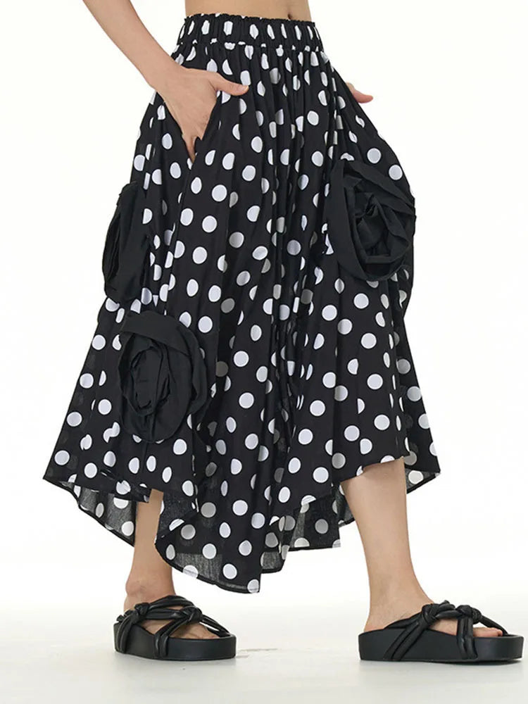 Women Black Flower Irregular Pleated Half-body Skirt High Elastic Waist Loose Fashion Tide New Spring Summer 2025 1DF9179