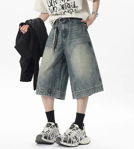 Men's Denim Shorts New Summer American Fashionable Distressed Design Solid Color Menwear Patchwork Male Style 9W1537