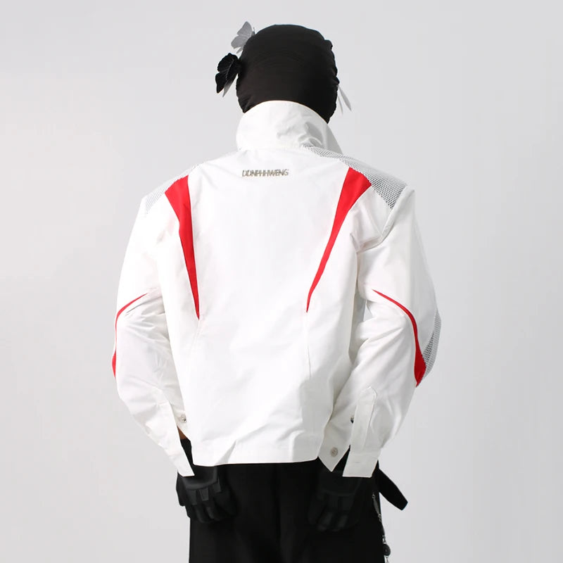 Functional Design Men's Coats Turn-down Collar Patchwork Shoulder Paded Contrast Color Single Breasted Tide Male Top 9C9377