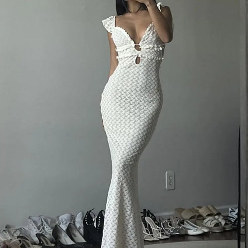 Load image into Gallery viewer, Elegant Sleeveless Lace Up Hollow Out Bodycon Women Dress 2024 Fall New V-neck Backless Party Evening Dress Slim Vestido
