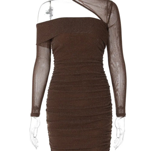 Load image into Gallery viewer, Winter New Fashion Sexy Pleated Slim Wrapped Hip Dress Women Tight Shiny Irregular Evening Party Club Short Skirt
