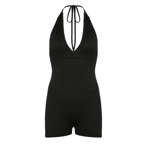 Load image into Gallery viewer, Streetwear Casual Fitness One Piece Sexy Playsuit Female Sporty Chic Backless Halter Neck Folds Bodycon Jumpsuit Gym
