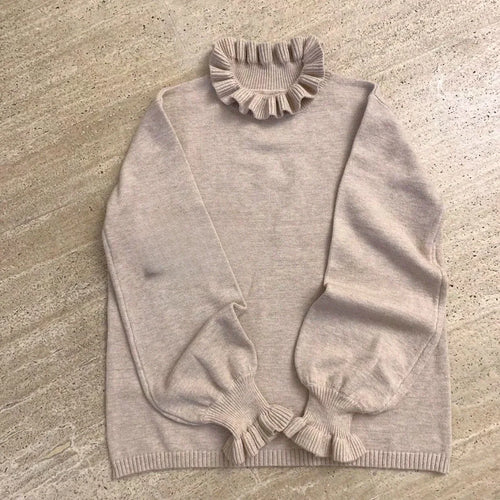 Load image into Gallery viewer, 2025 Autumn Preppy Style Knitted Sweater Harajuku Sweet Loose Simple Jumpers Y2k Aesthetic Ruffled Collar Solid Grunge Pullover
