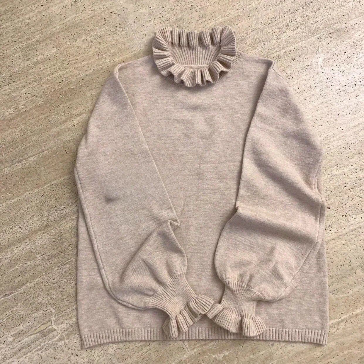 2025 Autumn Preppy Style Knitted Sweater Harajuku Sweet Loose Simple Jumpers Y2k Aesthetic Ruffled Collar Solid Grunge Pullover