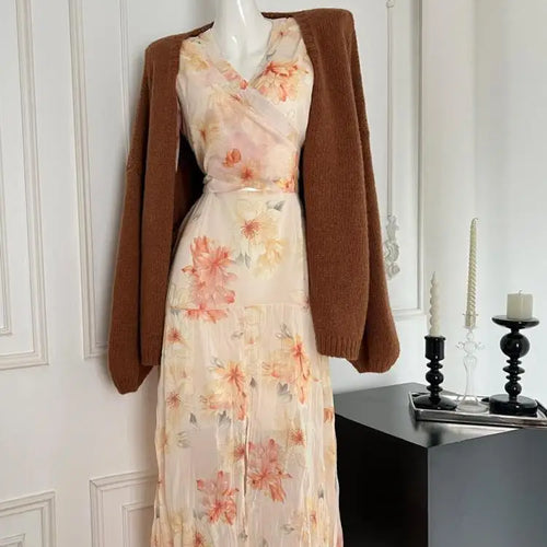 Load image into Gallery viewer, French Fashion Women's New Brown Long Sleeve Cardigan Sweaters Coat Autumn Winter V-neck Loose Crochet Knit Tops Casual Holiday
