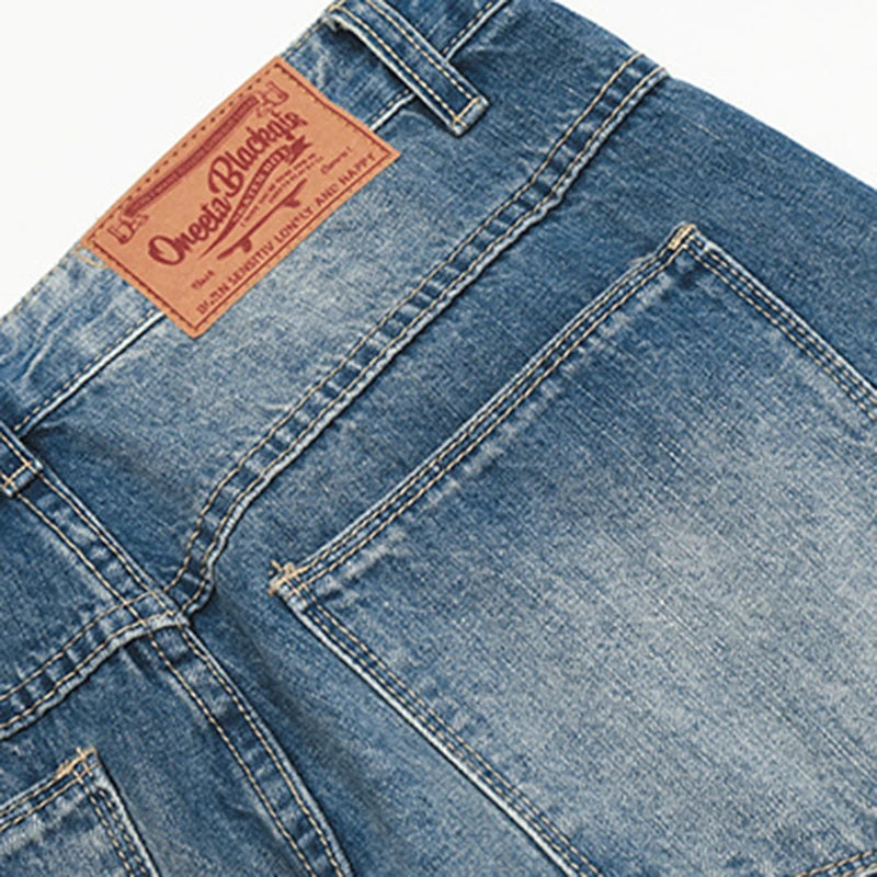 Men's Jeans New Summer Cat Whisker Washed Trendy Straight Wide Leg Stylish Gradient Color Male Causal Trousers 9W1968