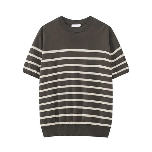 Load image into Gallery viewer, Summer Men's T-shirts Short Sleeve New Korean Striped Contrast Color Pullover Round Neck Casual Simple Male T-shirt 9W1601
