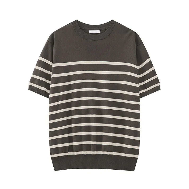 Summer Men's T-shirts Short Sleeve New Korean Striped Contrast Color Pullover Round Neck Casual Simple Male T-shirt 9W1601