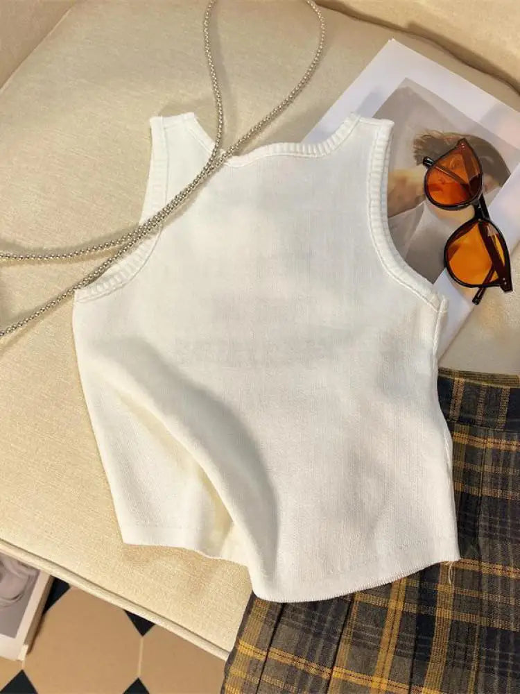 Summer Y2k White Letter Sleeveless Sexy Short Tank Top For Women Pink Yellow Vest Streetwear Clothing Casual Holiday Popular New